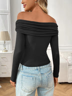 Off-Shoulder Long Sleeve Fitted T-Shirt - Piña Colada
