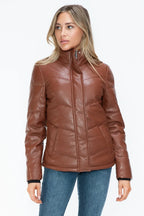 Snobbish Pocketed Zip Up Turtleneck Puffer Jacket - Piña Colada