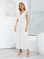 Ruffled Surplice Cap Sleeve Jumpsuit - Piña Colada