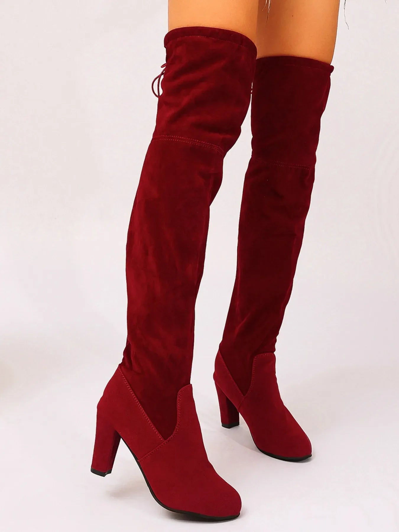 Suede Over-The-Knee High Heel Boots - Piña Colada