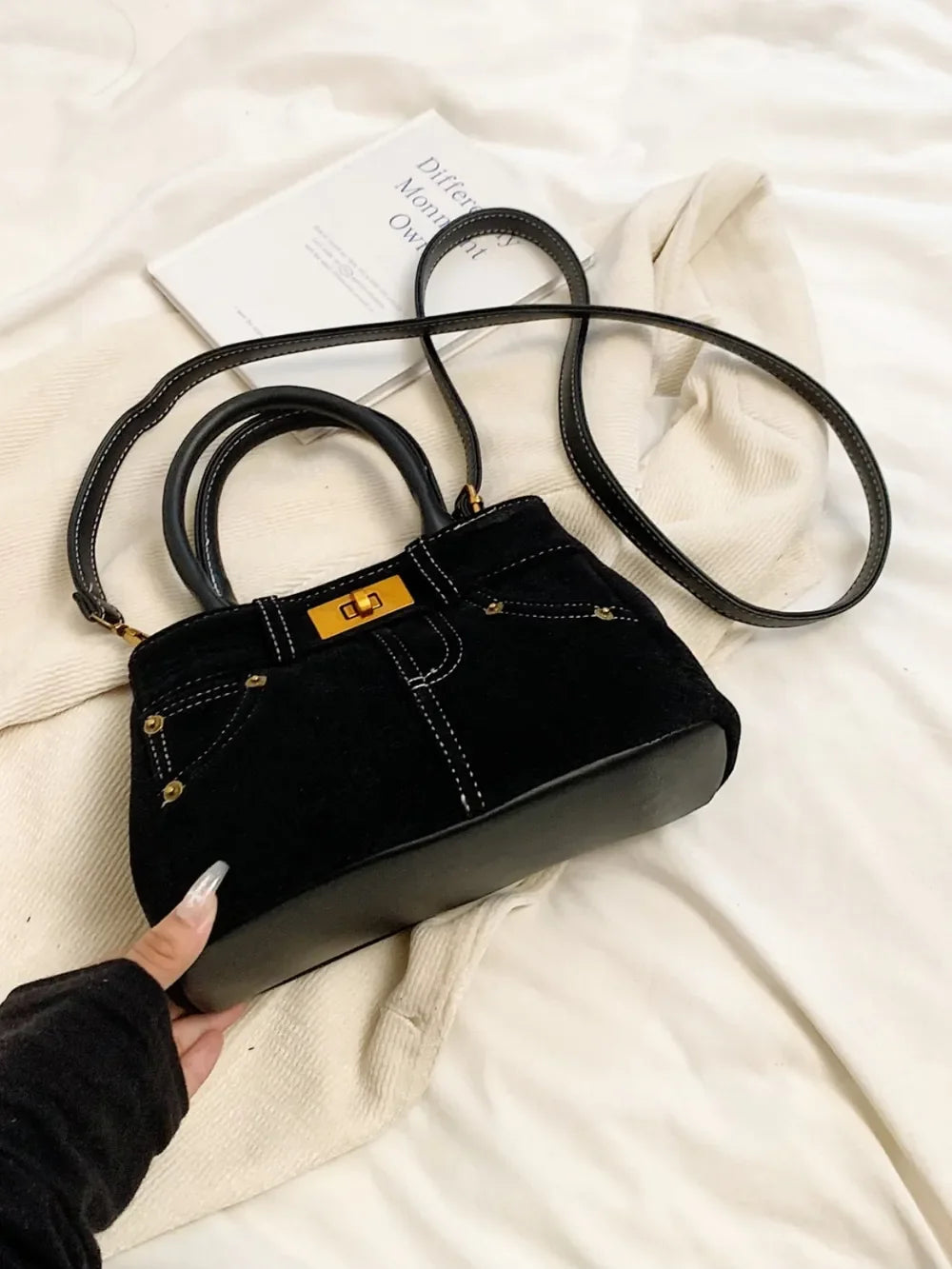 Suede Adjustable Strap Double-Use Handbag - Piña Colada
