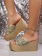 Open Toe Platform Wedge Sandals - Piña Colada