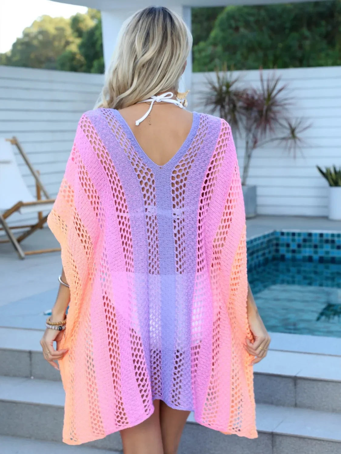 Rainbow Gradient Crochet Beach Cover Up - Piña Colada
