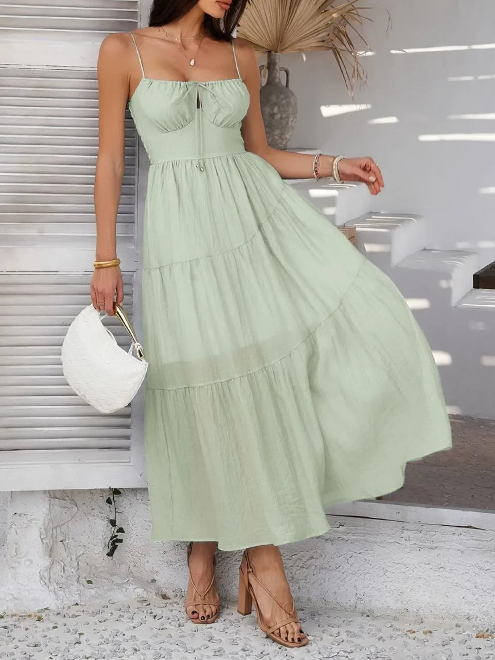 Devine Smocked Tiered Maxi Cami Dress - Piña Colada