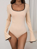 Long Sleeve Bodysuit with Contrast Trim - Piña Colada