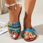 Bohemian Print Flat Sandals - Piña Colada
