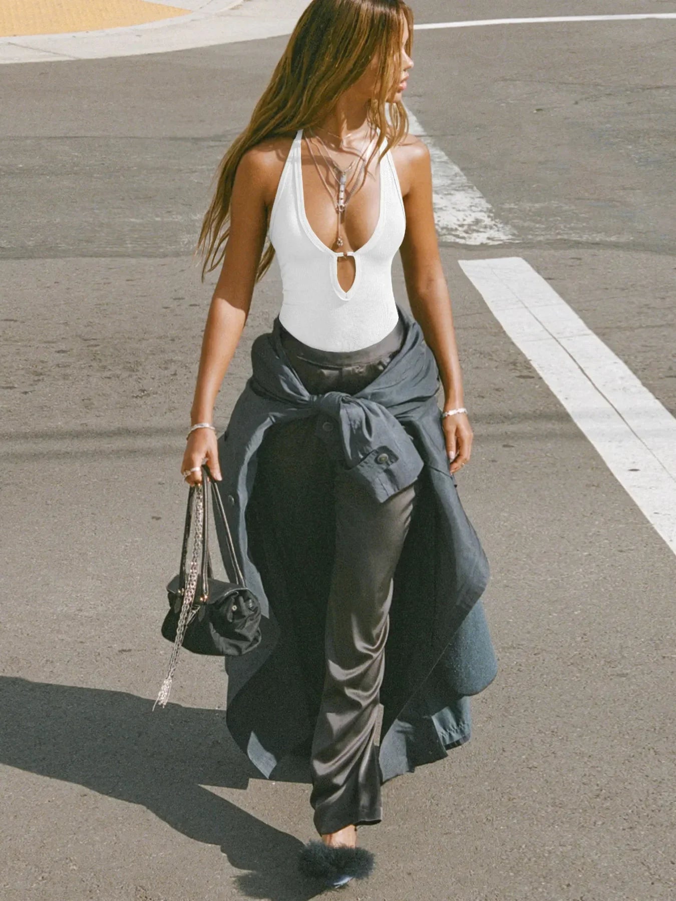 Cutout Ribbed Tank Top - Piña Colada