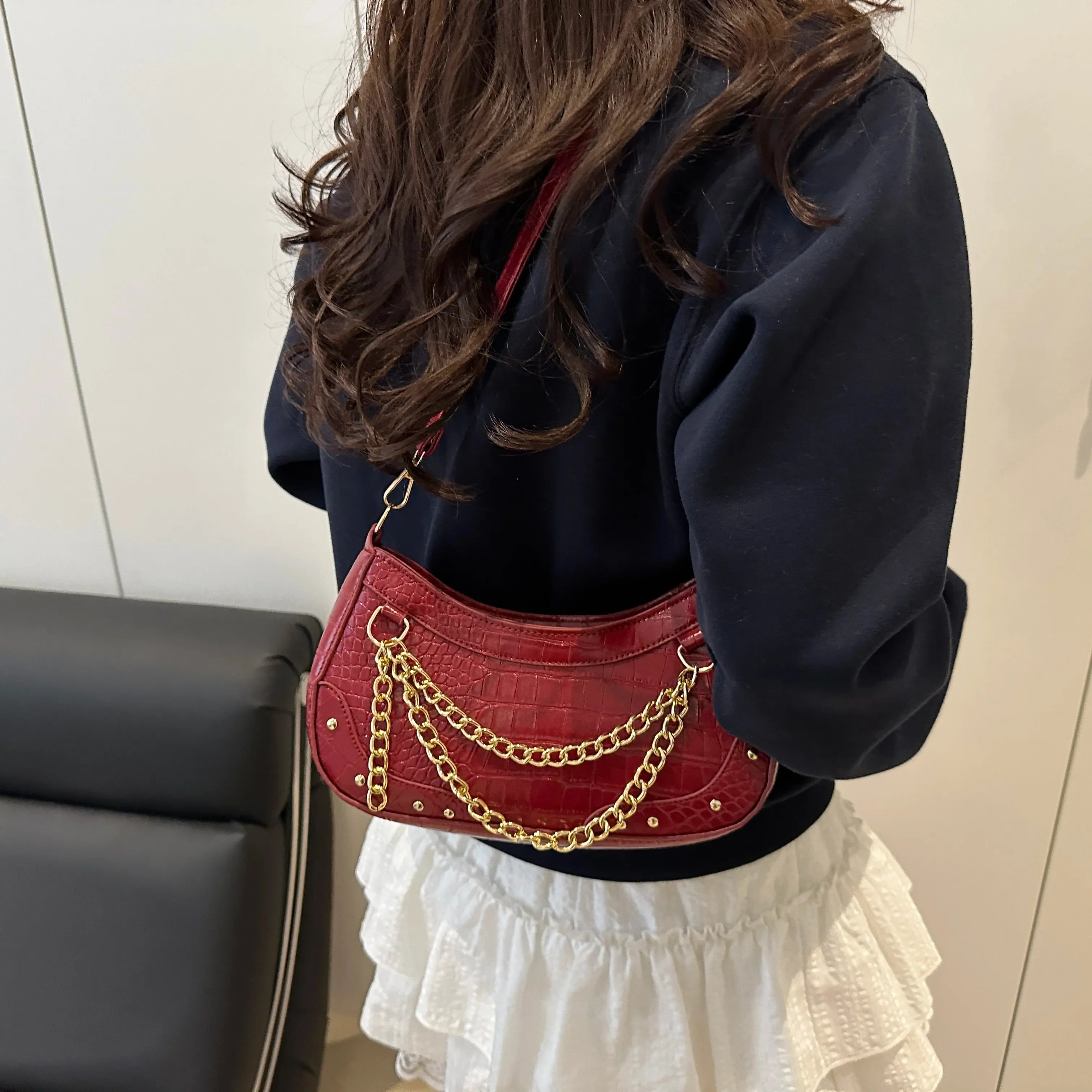 Chain-Embellished Shoulder Bag - Piña Colada