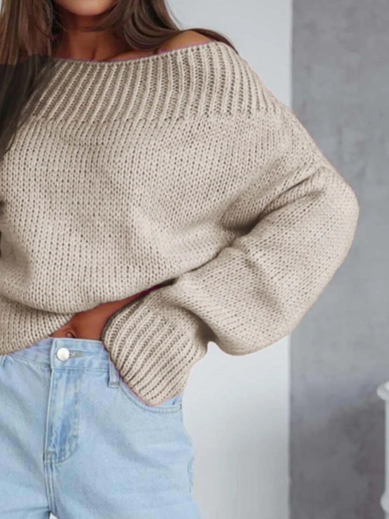 Boat Neck Drop Shoulder Sweater - Piña Colada