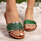 Glitter Open Toe Flat Sandals - Piña Colada