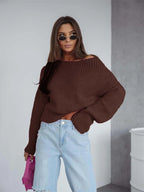 Boat Neck Drop Shoulder Sweater - Piña Colada