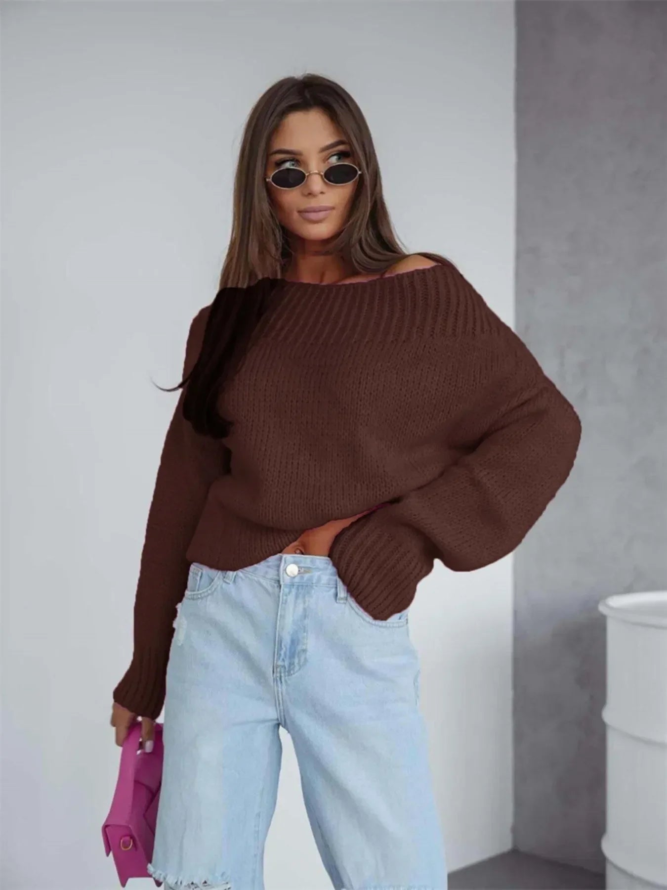 Boat Neck Drop Shoulder Sweater - Piña Colada