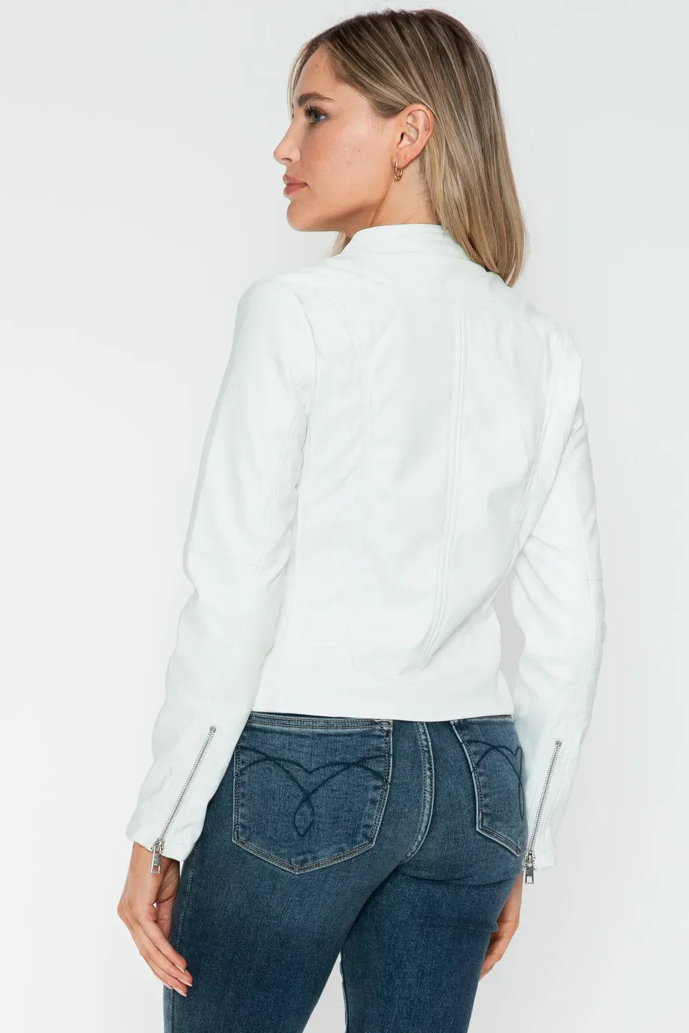 Snobbish PU Leather Zip Up Jacket with Pockets - Piña Colada