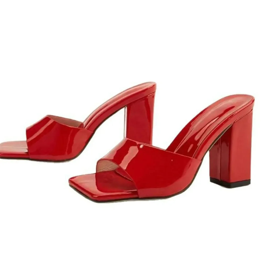 Square Toe Block Heels Sandals - Piña Colada