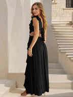 Cutout Ruffled Cap Sleeve Maxi Dress - Piña Colada