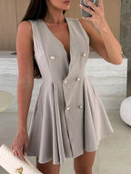 Sleeveless Double-Breasted Mini Dress - Piña Colada