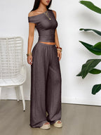 One Shoulder Top and Wide Leg Pants Set - Piña Colada