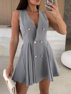 Sleeveless Double-Breasted Mini Dress - Piña Colada