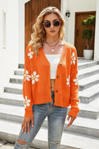 Flower Pattern Button Front Cardigan - Piña Colada