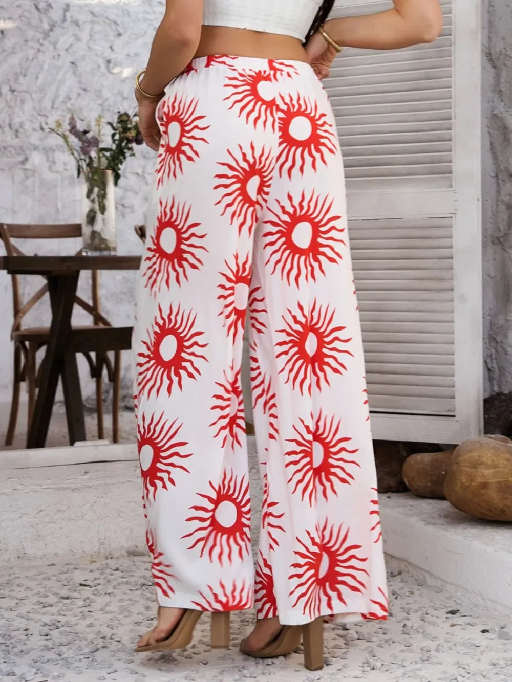 Devine Drawstring Printed Wide Leg Pants - Piña Colada