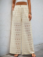 Decorative Button Wide Leg Pants - Piña Colada