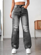 Distressed High Waisted Jeans - Piña Colada