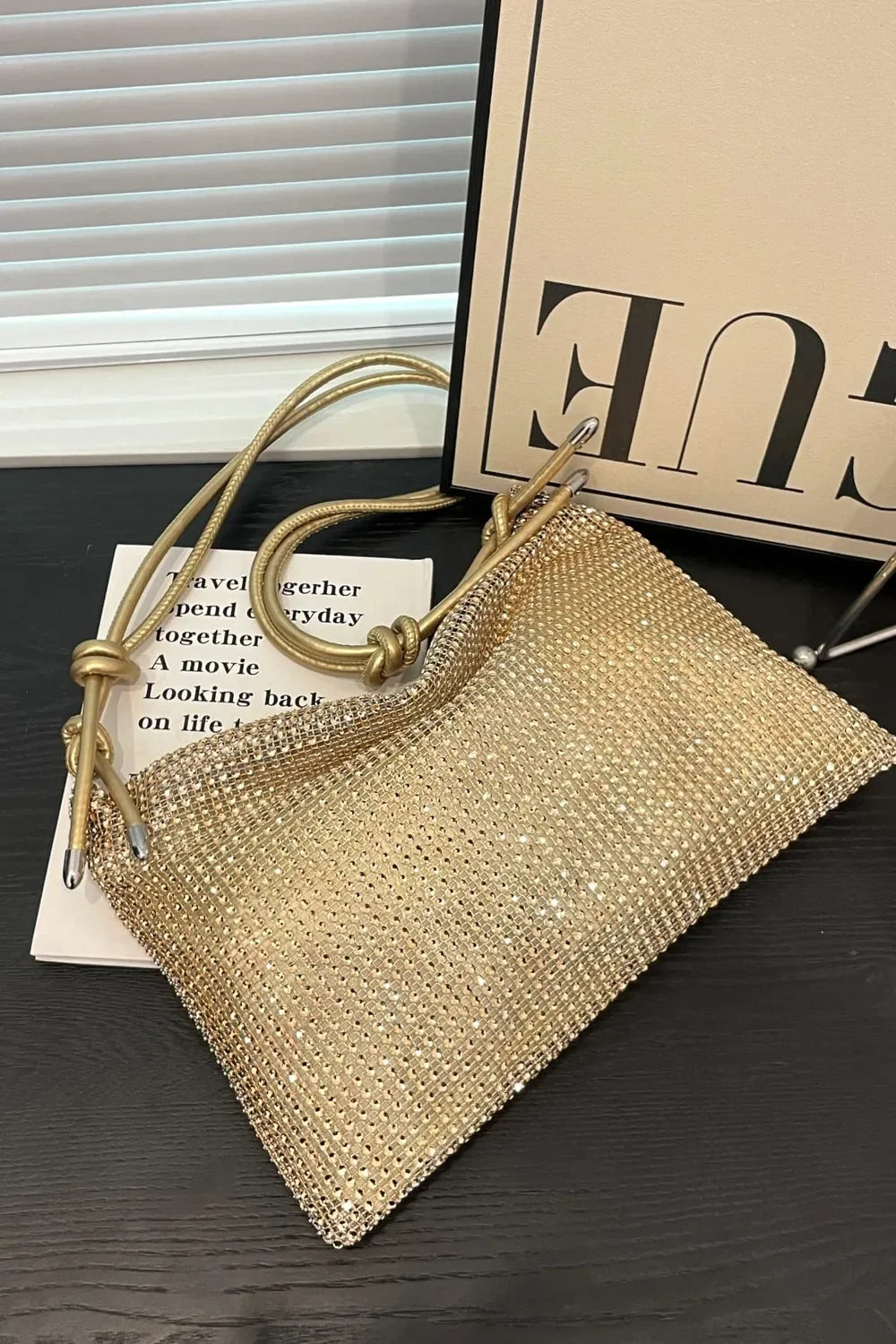 Rhinestone Knotted Strap Crossbody Bag - Piña Colada