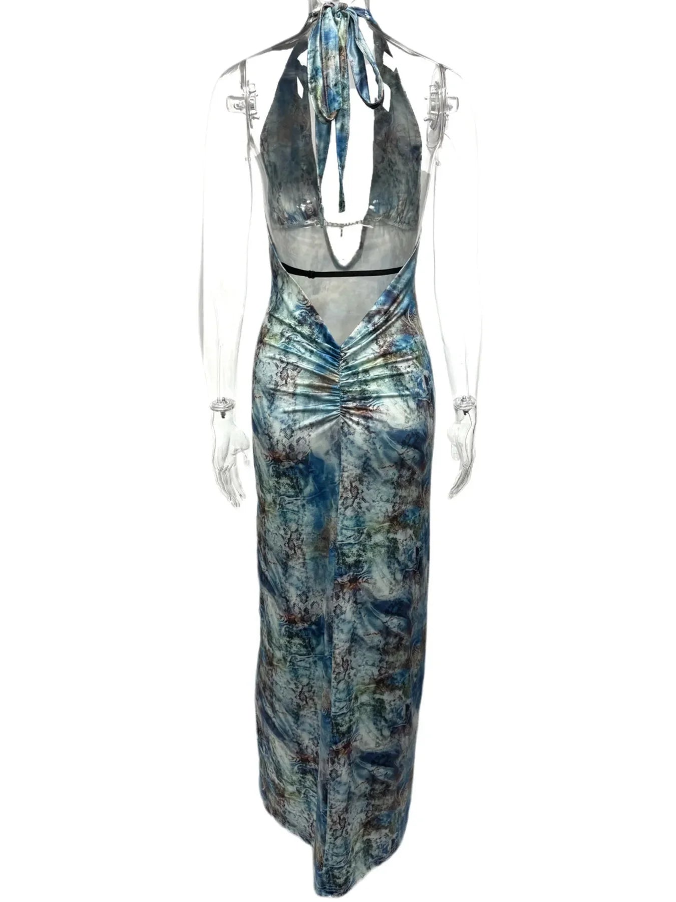 Printed V-Neck Halter Neck Maxi Dress - Piña Colada