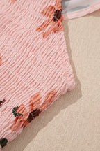 Pink Floral V Neck Smocked High Waist Ruffle Hem Maxi Dress - Piña Colada