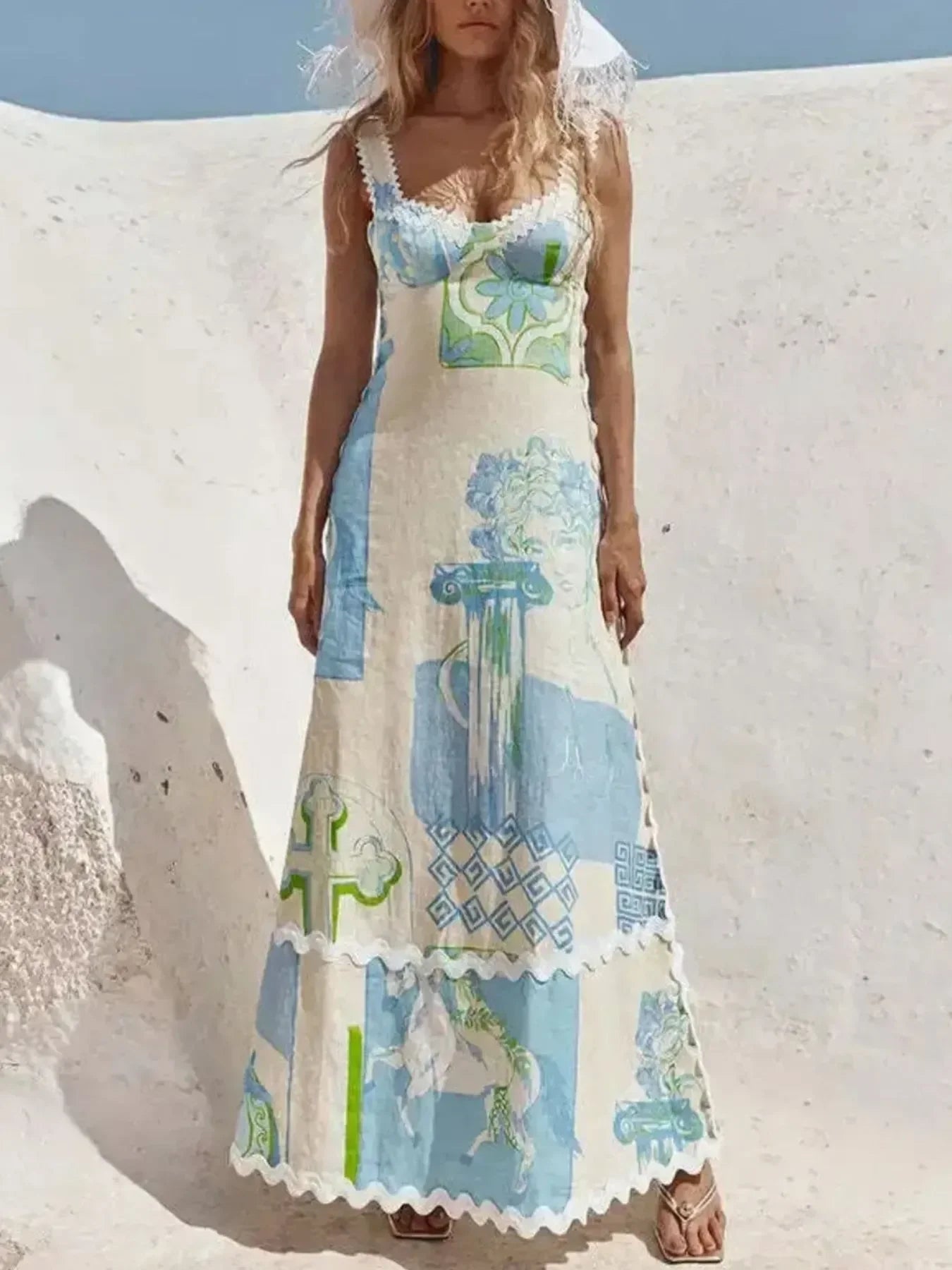 Tied Back Printed Maxi Dress - Piña Colada