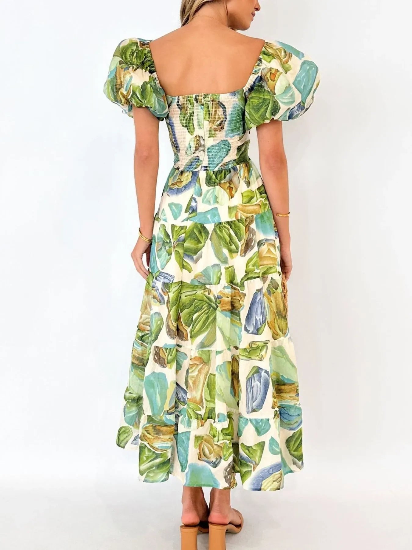 Off-Shoulder Floral Tiered Dress with Ruffle Details - Piña Colada