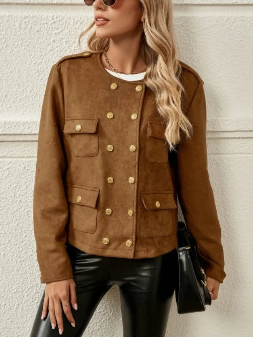 Snap Down Round Neck Jacket - Piña Colada