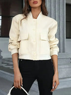 Pocketed Snap Down Baseball Collar Jacket - Piña Colada