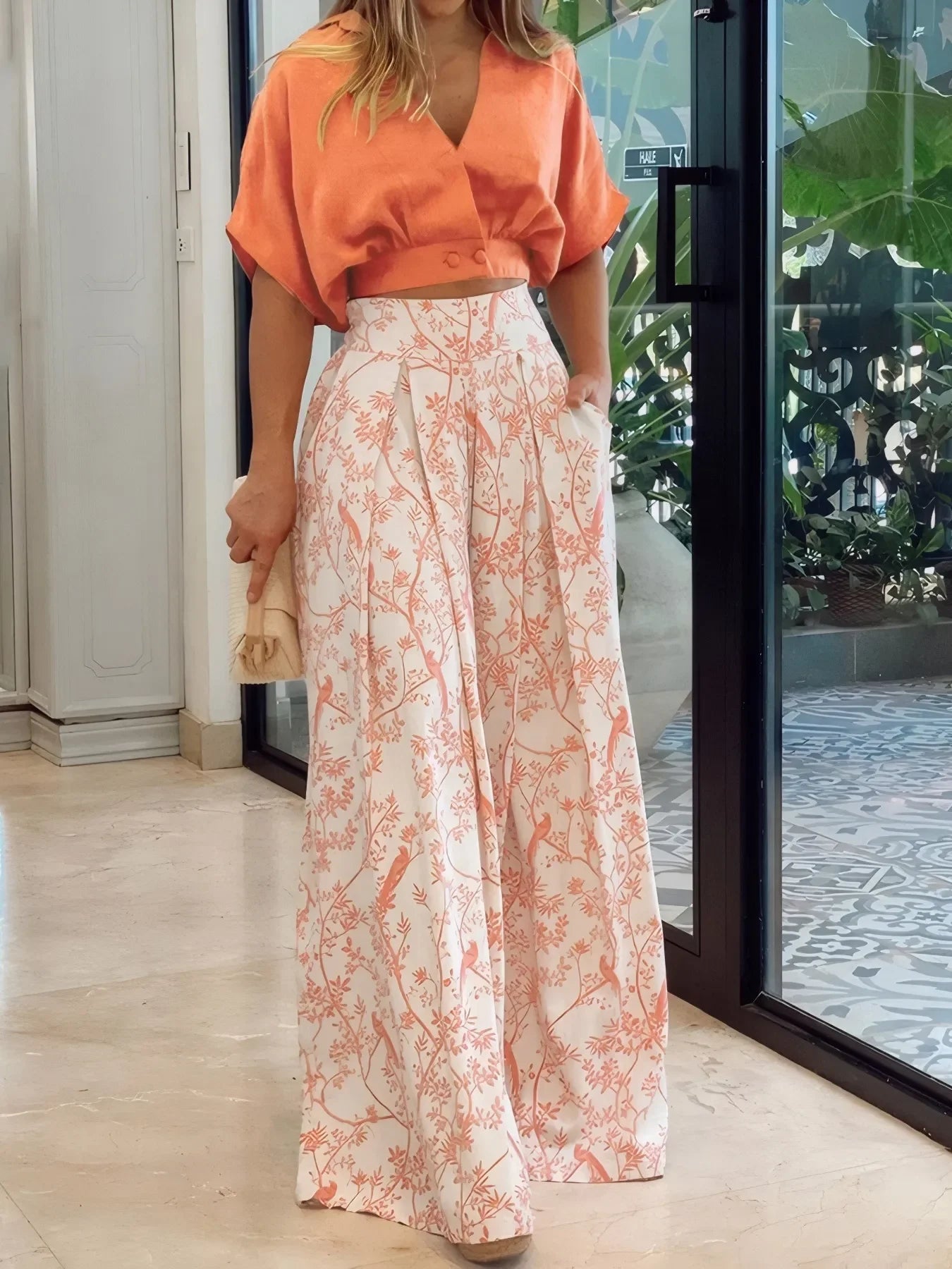 Surplice Top and High Waist Pants Set - Piña Colada