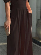 Full Size Cutout V-Neck Puff Sleeve Jumpsuit Plus Size - Piña Colada