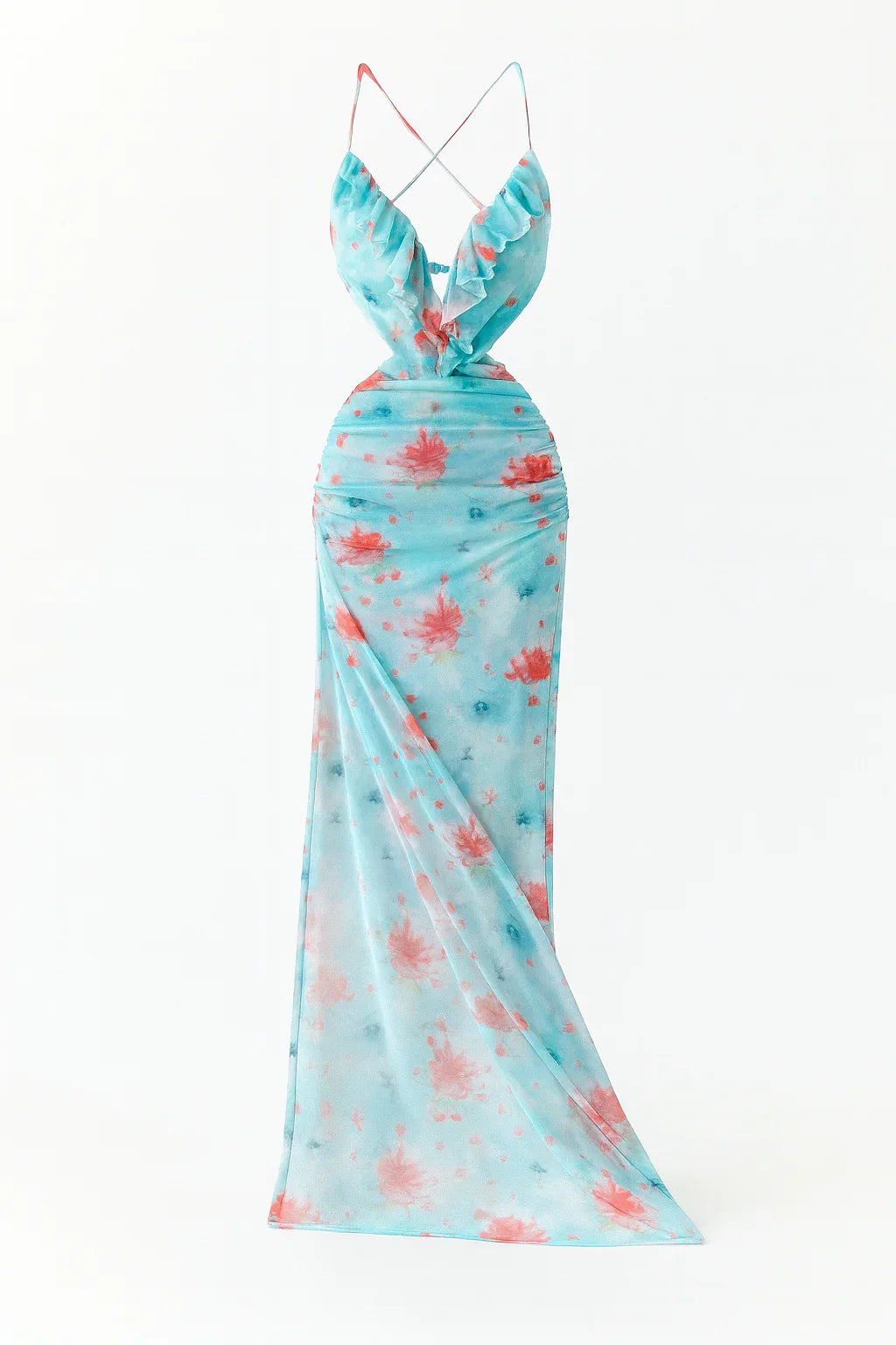 Vacation Style Floral Dress Spaghetti Strap Ruffles