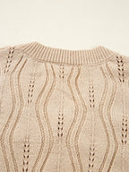 Pearl Beaded Pointelle Knit V Neck Lace Patchwork Sleeve Sweater - Piña Colada