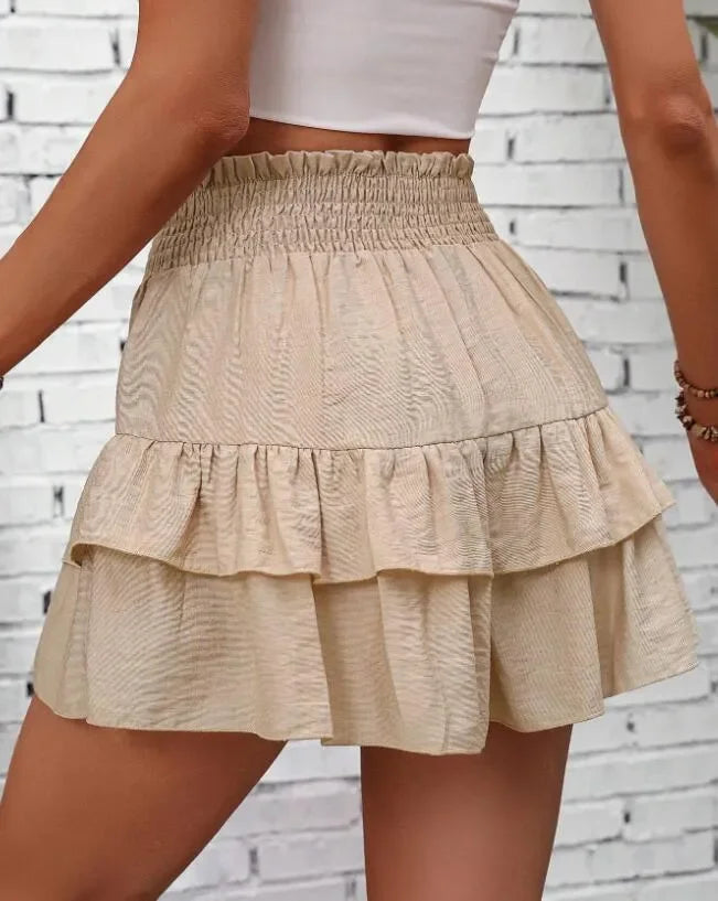 Ruffle Layered High Waist Casual Skort - Piña Colada