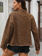 Leopard Print Raw Hem Denim Jacket - Piña Colada