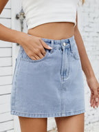 Solid Mini Denim Skirt - Piña Colada
