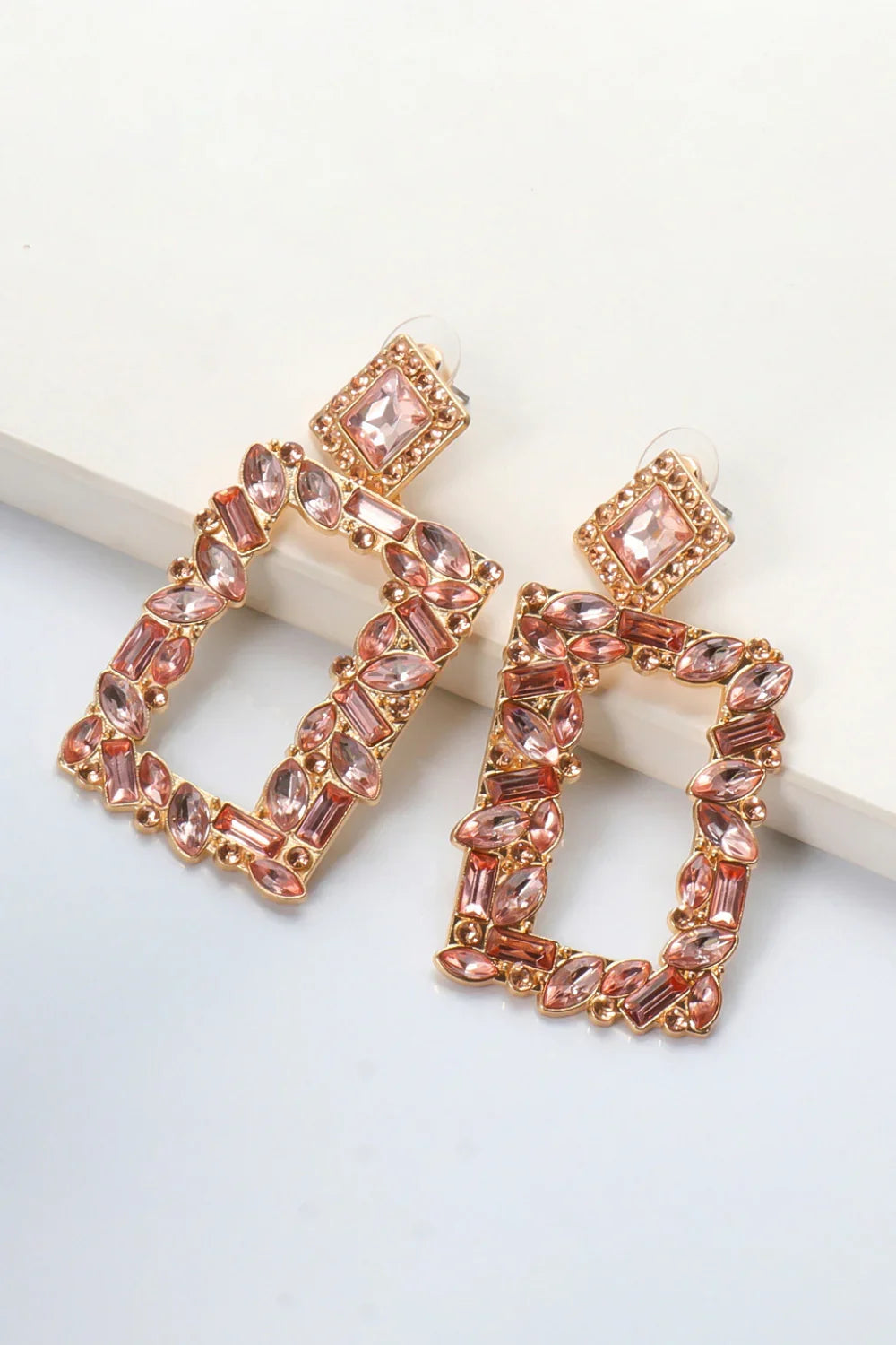 Square Shape Glass Stone Dangle Earrings - Piña Colada