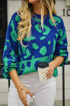 Angel Wings Woven Right Leopard Round Neck Dropped Shoulder Sweater - Piña Colada