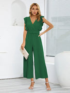 Ruffled Surplice Cap Sleeve Jumpsuit - Piña Colada