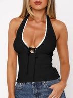 Lace Detail Halter Neck Cami - Piña Colada