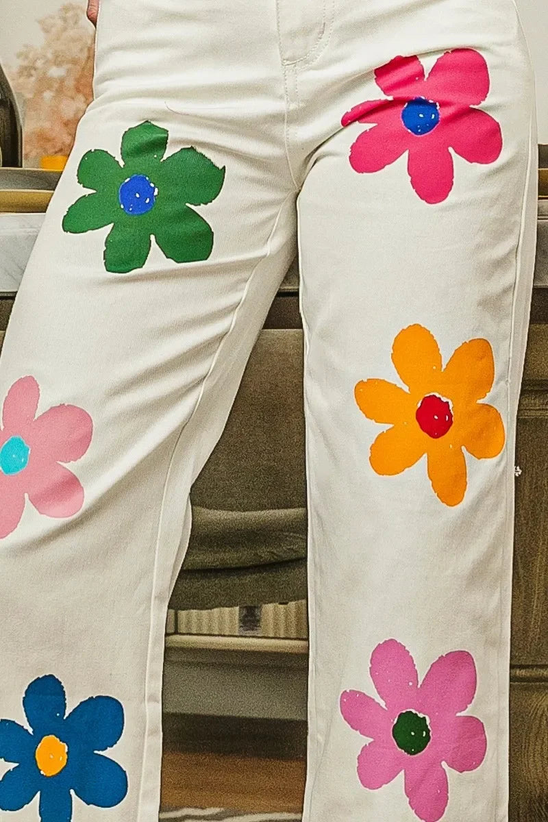 BiBi Flower Print Straight Legs Pants - Piña Colada