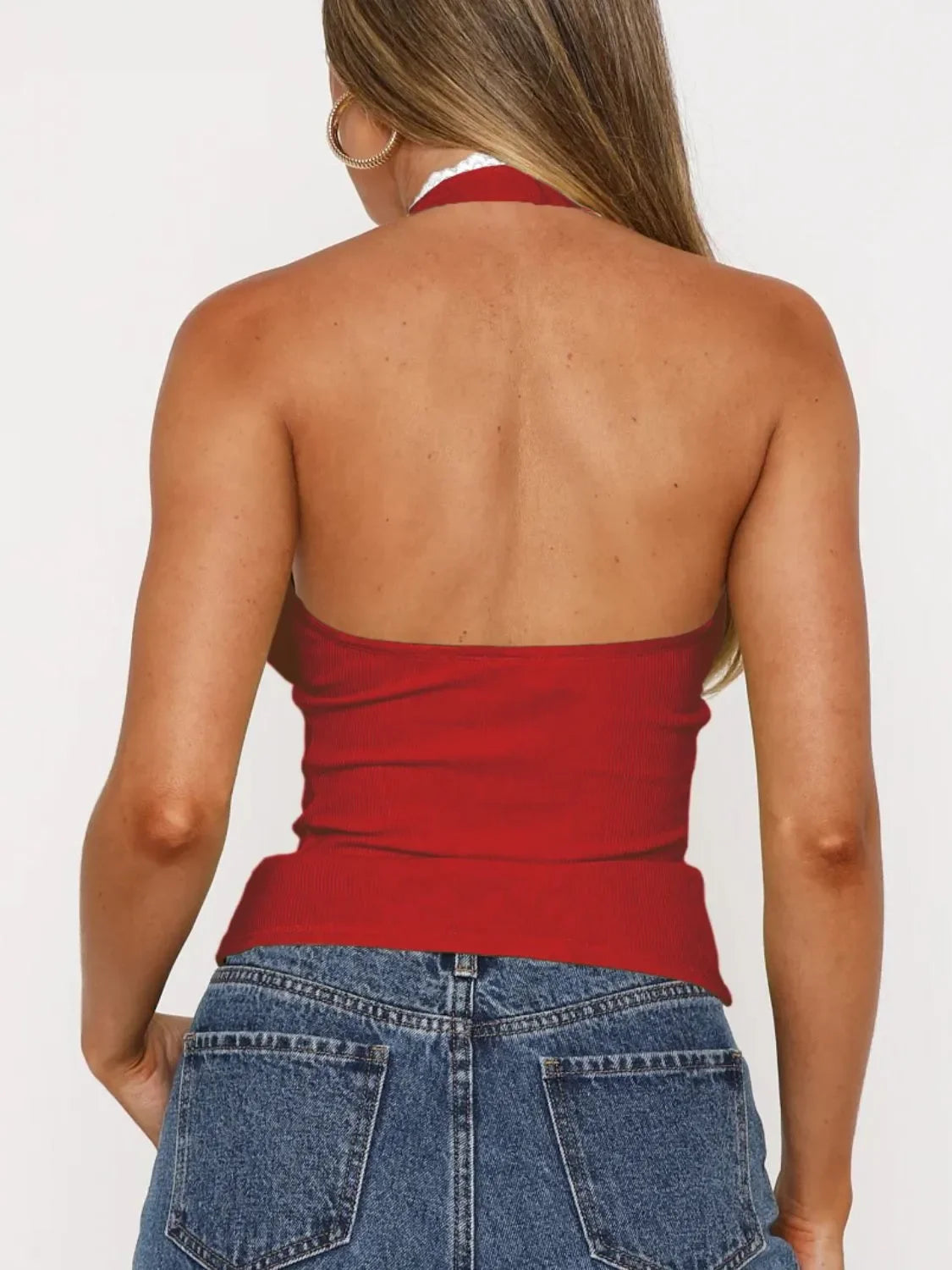 Lace Detail Halter Neck Cami - Piña Colada