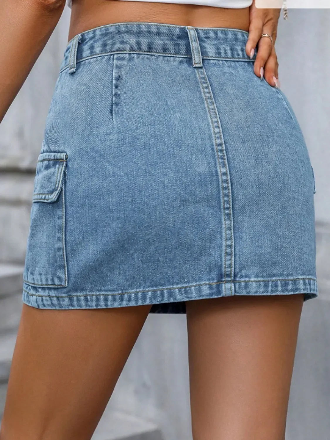 Pocketed Denim Mini Skirt - Piña Colada