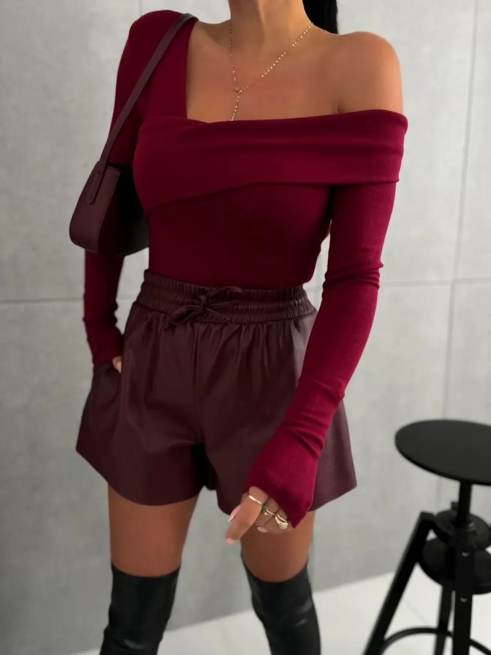 Asymmetrical Single Shoulder Long Sleeve T-Shirt - Piña Colada