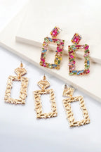 Square Shape Glass Stone Dangle Earrings - Piña Colada