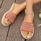 Studded Open Toe Flats Sandals - Piña Colada